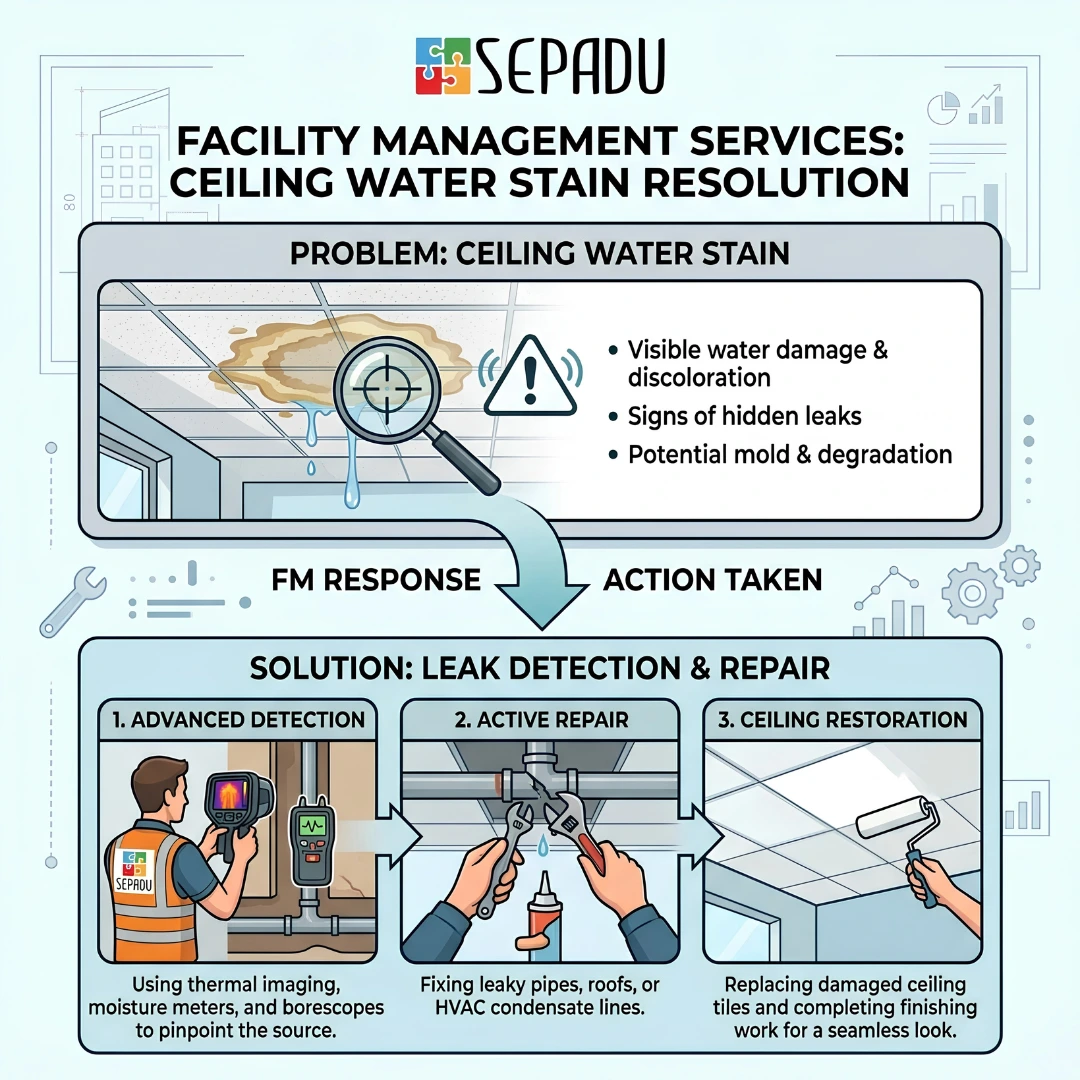 Facility Management Services Ceiling Water Stains Resolution from sepadu